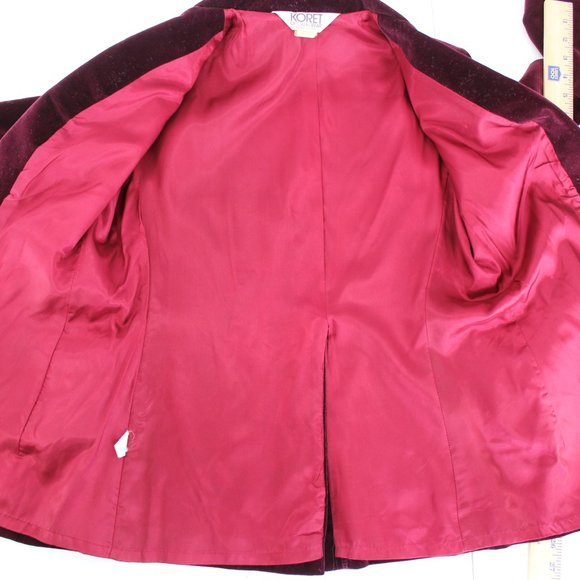 VTG Koret Velvet Blazer Burgundy Cotton Rayon Notch Collar Jacket 70s 80s SZ S/M - Picture 7 of 13